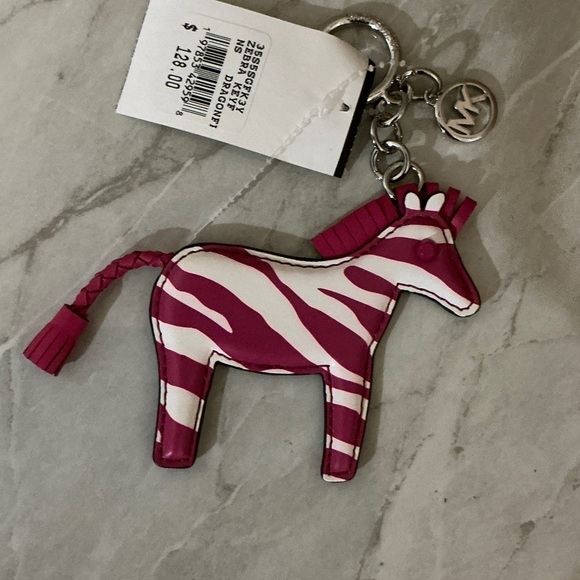 Michael Kors Accessories - Michael Kors Pink & White Stripe Zebra Keychain/Bag Charm